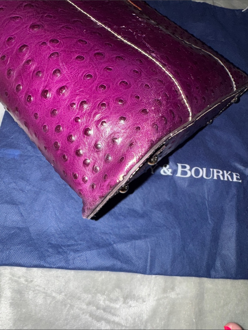 Dooney & Bourke Plum Ostrich-Embossed Tote with Brown Leather Handles - Picture 14 of 16